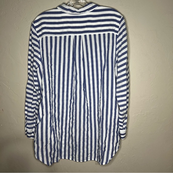 Chicos Blue White Asymmetrical Nautical Striped Tunic Top - Picture 8 of 8
